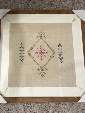 Threshold framed embroidered textile wall art